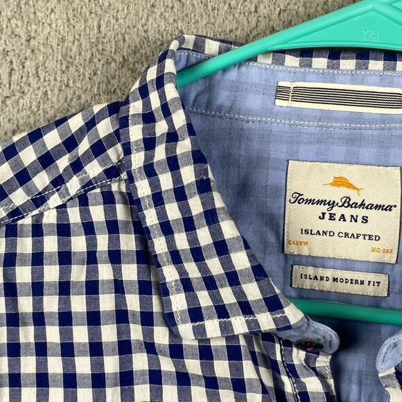 Tommy Bahama Island Crafted Modern Fit Button Shirt Men's XL Blue Plaid - Picture 4 of 10